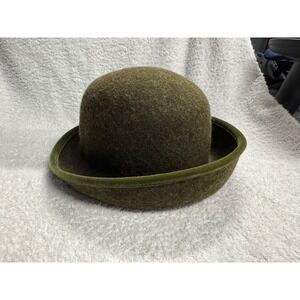 Donna Made in Italy Olive Green 100% Wool Felt Hat Velvet Trimmed Brim RN 75343